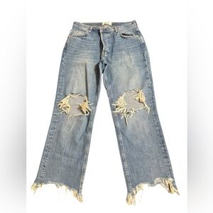 We The Free Blue Flare Distressed Jeans